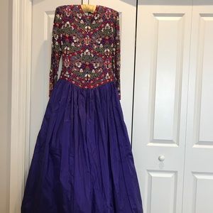 Embroidered/beaded pure silk evening gown